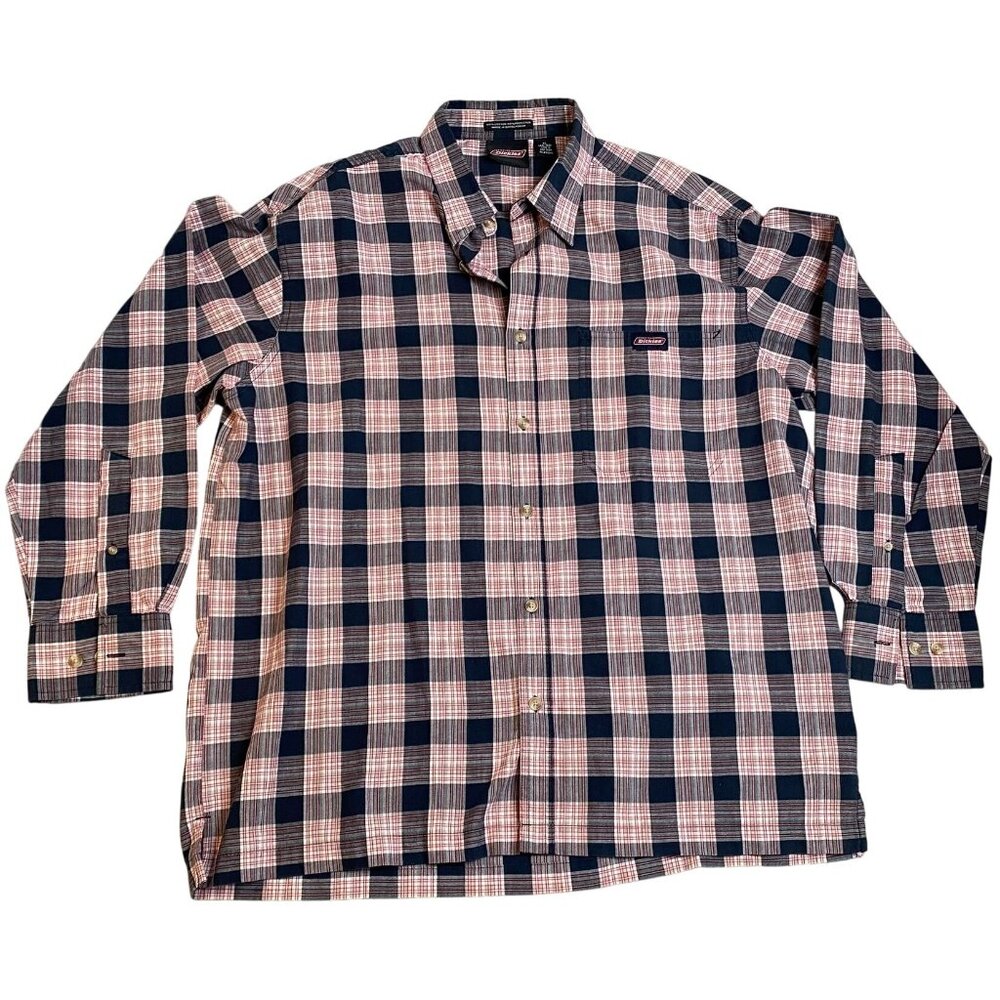 Dickies Mens Shirt Size XL Long Sleeve Plaid Button-Up Casual Button Up Pink